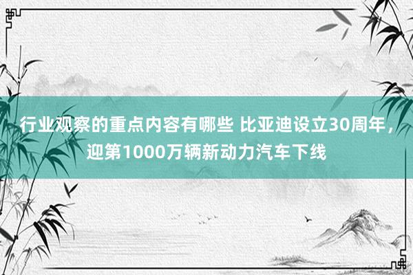 行业观察的重点内容有哪些 比亚迪设立30周年，迎第1000万辆新动力汽车下线