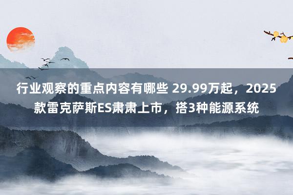 行业观察的重点内容有哪些 29.99万起，2025款雷克萨斯ES肃肃上市，搭3种能源系统