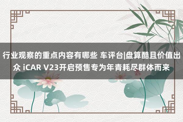 行业观察的重点内容有哪些 车评台|盘算酷且价值出众 iCAR V23开启预售专为年青耗尽群体而来