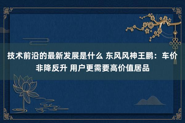 技术前沿的最新发展是什么 东风风神王鹏：车价非降反升 用户更需要高价值居品