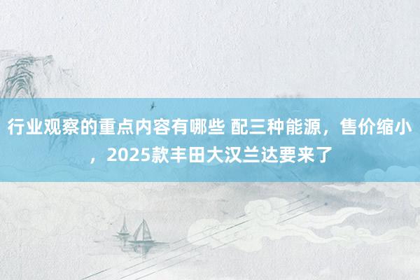 行业观察的重点内容有哪些 配三种能源，售价缩小，2025款丰田大汉兰达要来了