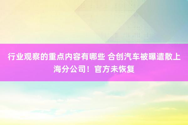 行业观察的重点内容有哪些 合创汽车被曝遣散上海分公司！官方未恢复