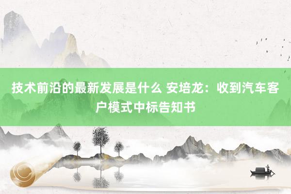 技术前沿的最新发展是什么 安培龙：收到汽车客户模式中标告知书