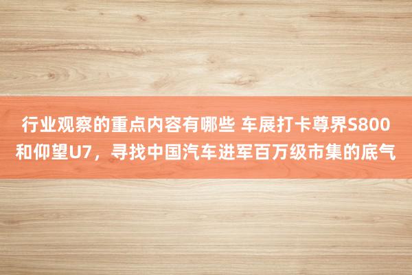 行业观察的重点内容有哪些 车展打卡尊界S800和仰望U7，寻找中国汽车进军百万级市集的底气