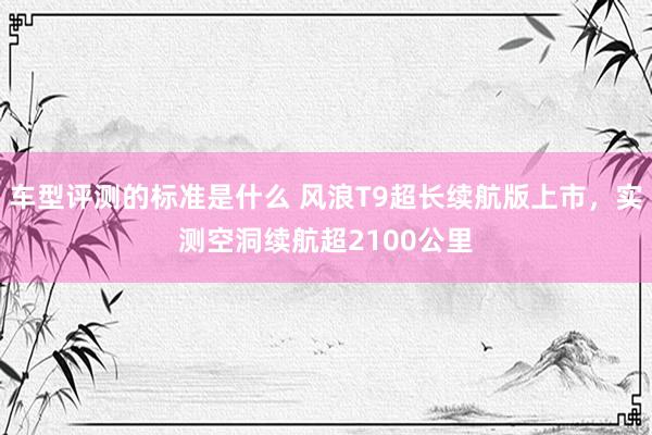 车型评测的标准是什么 风浪T9超长续航版上市，实测空洞续航超2100公里